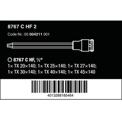 Zestaw 6 szt. kluczy nasadowych 1/2" z końcówką TORX, Zyklop 8767 C TORX HF 2, Wera [05004211001] 2go