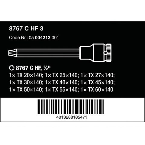 Zestaw 9 szt. kluczy nasadowych 1/2" z końcówką TORX, Zyklop 8767 C TORX HF 3, Wera [05004212001] 2go