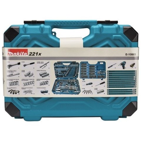 Zestaw 221 szt. narzędzi i akcesoriów: kluczy, nasadek i końcówek Makita [E-10883]