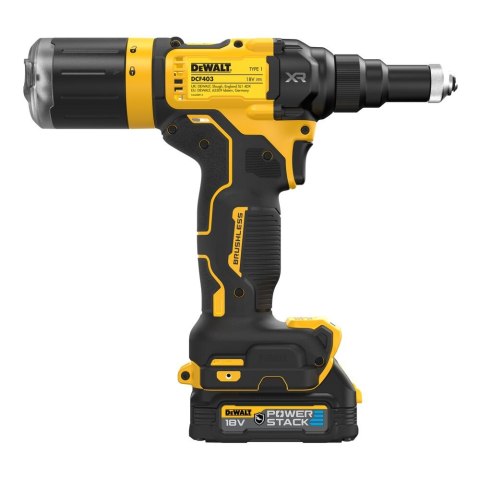 Akumulatorowa, bezszczotkowa nitownica do nitów zrywalnych 2,4-4,8mm,18V Li-Ion 1x1,7Ah GFN POWERSTACK DeWalt [DCF403E1GT-QW] wa