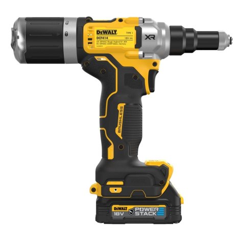 Akumulatorowa, bezszczotkowa nitownica do nitów zrywalnych 4,8-6,4mm, 18V Li-Ion 2x1,7Ah GFN POWERSTACK DeWalt [DCF414E2GT-QW] w
