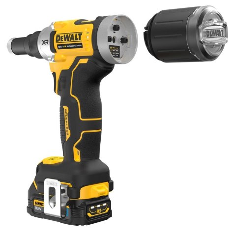 Akumulatorowa, bezszczotkowa nitownica do nitów zrywalnych 4,8-6,4mm, 18V Li-Ion 2x1,7Ah GFN POWERSTACK DeWalt [DCF414E2GT-QW] w