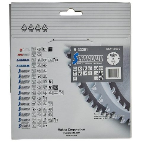 Piła tarczowa do aluminium, PVC, laminatów, 190/30mm, 60 zębów, SPECIALIZED Makita [B-33261]