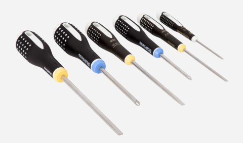 Komplet 6 szt. wkrętaków ERGO ze stali nierdzewnej, do śrub płaskich i PZ, Bahco [BE-9882I]