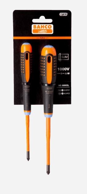 Zestaw 2szt. wkrętaków izolowany VDE, płasko-krzyżowych Pozidriv, 5.0/PZ1 i 6.0/PZ2 ERGO Bahco [BE-9890SL]