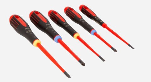 Zestaw 5 szt. wkrętaków izolowanych z pocienionym grotem, ERGO do śrub prostych i Pozidriv, Bahco [BE-9882SL]