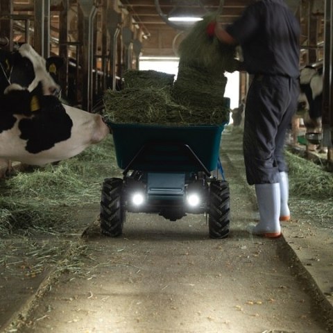 Akumulatorowy samobieżny wózek transportowy z płaską misą ładunkową, 2x18V, Makita [DCU605Z] LXT