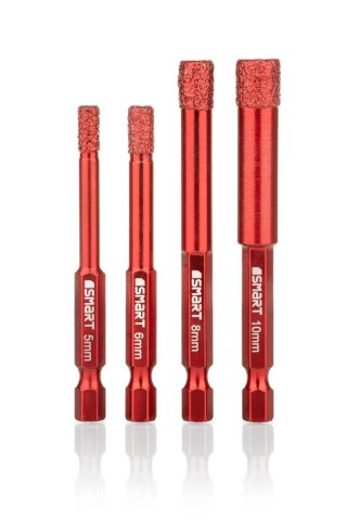 Zestaw 4szt. otwornic diamentowych do gresu 4,5,8,10mm, na sucho, 365 SMART [SM-25-SET4HEX]