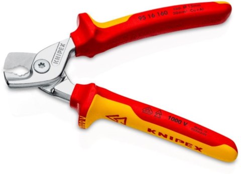Nożyce w izolacji VDE do cięcia kabli 160mm Knipex [95 16 160] ze stopniowanymi krawędziami tnącymi