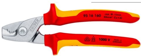 Nożyce w izolacji VDE do cięcia kabli 160mm Knipex [95 16 160] ze stopniowanymi krawędziami tnącymi