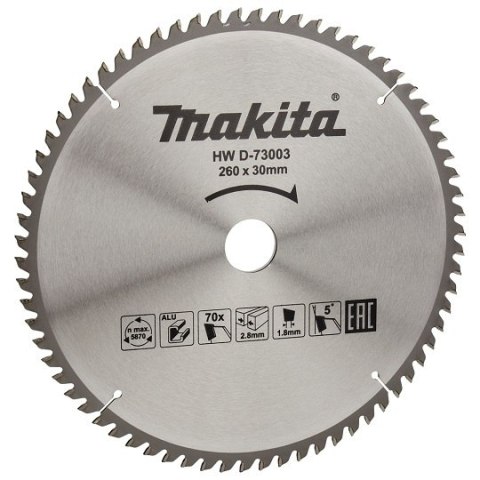Piła tarczowa do aluminium, 260/30mm, 70 zębów, Economy, Makita [D-73003]