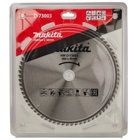 Piła tarczowa do aluminium, 260/30mm, 70 zębów, Economy, Makita [D-73003]