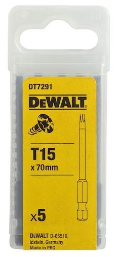 Zestaw 5 szt. końcówek 1/4" do wkrętów Torx, rozmiar TX15/70mm, DeWalt [DT7291-QZ]
