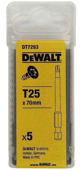 Zestaw 5 szt. końcówek 1/4" do wkrętów Torx, rozmiar TX25/70mm, DeWalt [DT7293-QZ]