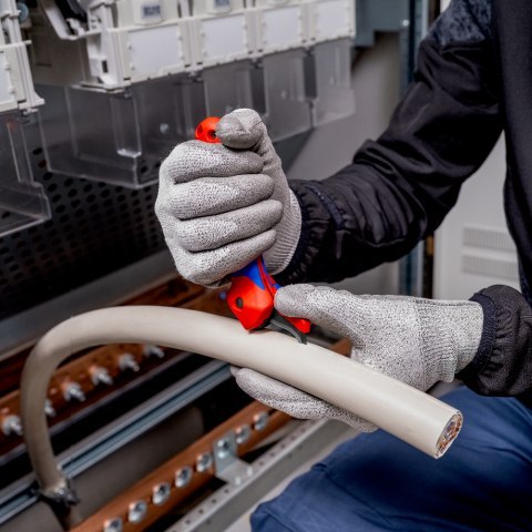 Nóż do ściągania izolacji ze stopką i funkcją grzechotki, KNIPEX [16 50 145 SB]