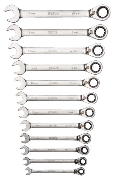 Zestaw 12szt. kluczy płasko-oczkowych z grzechotką i przełącznikiem kierunku pracy, 8-19mm, IRIMO [18-12-H]