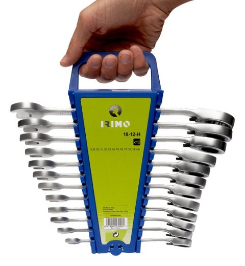 Zestaw 12szt. kluczy płasko-oczkowych z grzechotką i przełącznikiem kierunku pracy, 8-19mm, IRIMO [18-12-H]