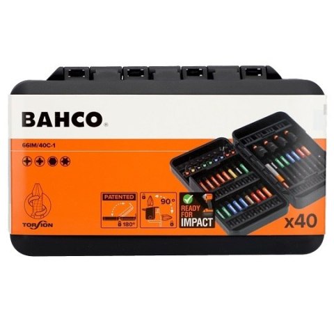 Zestaw końcówek i nasadek udarowych 1/4", do śrub typu Phillips, Pozidriv, TORX, Imbus, 40 szt. BAHCO [66IM/40C-1]