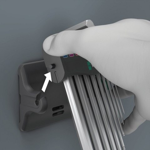 Zestaw 9szt. kluczy trzpieniowych z kulką do śrub imbusowych, chromowanych, 950/9 Hex-Plus 8, Wera [05022102001] w uchwycie ze s