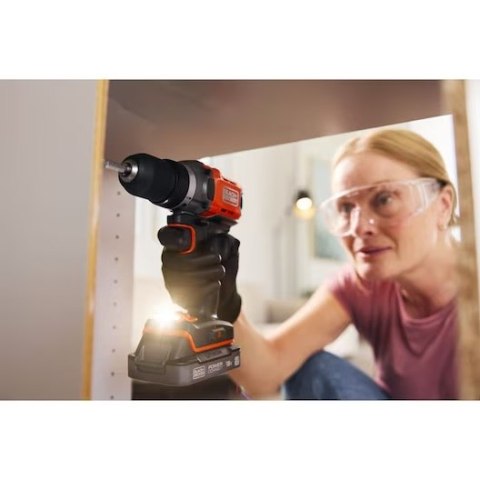 Wiertarko-wkrętarka akumulatorowa, 45Nm, 18V POWERCONNECT, Black+Decker [BCD382D2XK-QW] 2x2,0Ah, walizka