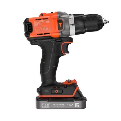 Wiertarko-wkrętarka udarowa akumulatorowa, 45Nm, 18V POWERCONNECT, Black+Decker [BCD383D1XK-QW] 2,0Ah, walizka