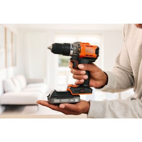 Wiertarko-wkrętarka udarowa akumulatorowa, 45Nm, 18V POWERCONNECT, Black+Decker [BCD383D2XK-QW] 2x2,0Ah