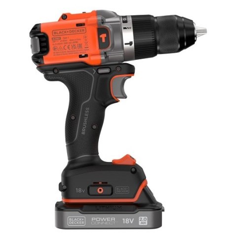 Wiertarko-wkrętarka udarowa akumulatorowa, 50Nm, 18V POWERCONNECT, Black+Decker [BLD683D1XK-QW] 2,0Ah, walizka