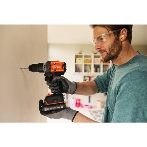 Wiertarko-wkrętarka udarowa akumulatorowa, 50Nm, 18V POWERCONNECT, Black+Decker [BLD683D2XK-QW] 2x2,0Ah, walizka