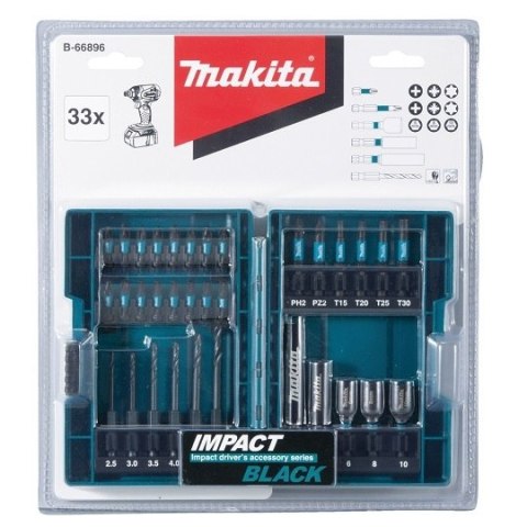 Zestaw 33 szt. udarowych końcówek wkrętakowych i nasadowych 1/4", IMPACT BLACK, Makita [B-66896]