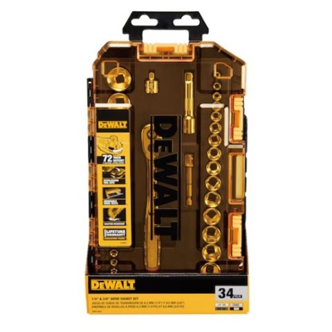 Zestaw 34 szt. nasadek 1/4" i 3/8" z grzechotką, DeWALT [DWMT45034-0]