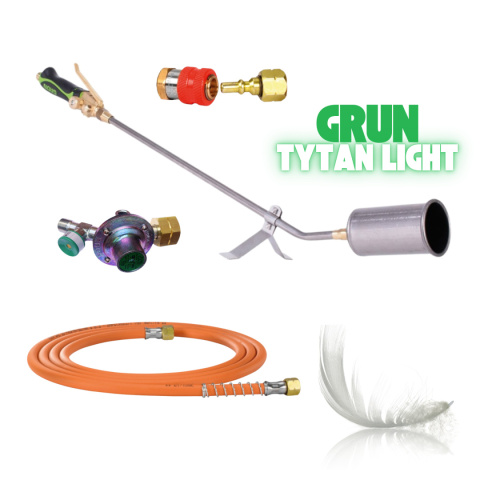 GRUN LIGHT Titanium TS 65 – Palnik dekarski tytanowy z wężem 10 m i reduktorem | Zestaw ultralekki