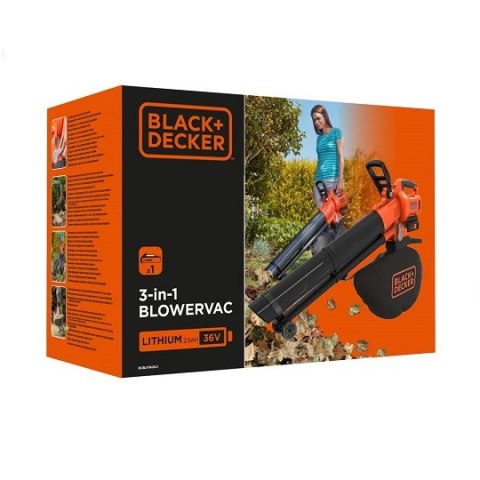 Akumulatorowa dmuchawa/odkurzacz do liści z funkcją rozdrabniania 3w1, 36V, Black+Decker [BCBLV3625L1-QW] 2,5 Ah