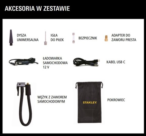 Akumulatorowy kompresor, powerbank, 12V, STANLEY [AT-SXIF0101]