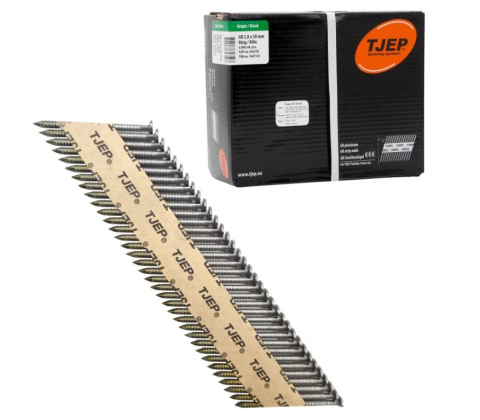 Gwoździe łączone papierem TJEP 2,8x50 mm RING ryflowane czarne – 6000 szt., 34°, do gwoździarek szynowych**