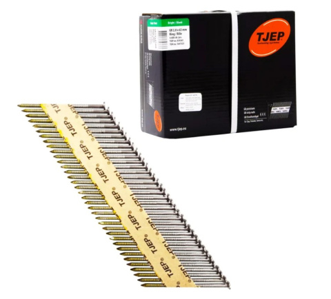 Gwoździe łączone papierem TJEP 2,8x75 mm RING ryflowane czarne – 4000 szt., 34°, do gwoździarek szynowych