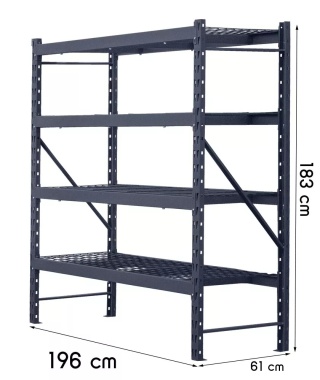 Regał magazynowy IRON RACK SYSTEM – 4 półki, 183x196x61 cm, 3200 kg nośności