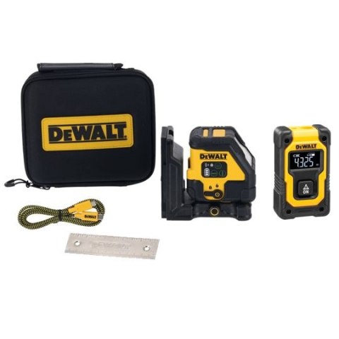 Zestaw: laser krzyżowy czerwony 30m, 10,8V/1,7Ah, USB + dalmierz, DeWalt [DCLE14201RB-DW055PL]