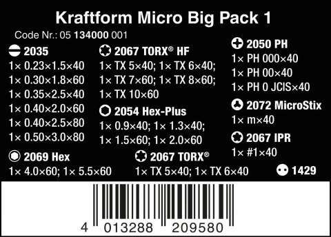 Zestaw 25szt. wkrętaków precyzyjnych Kraftform Micro Big Pack 1, 2go WERA [05134000001]